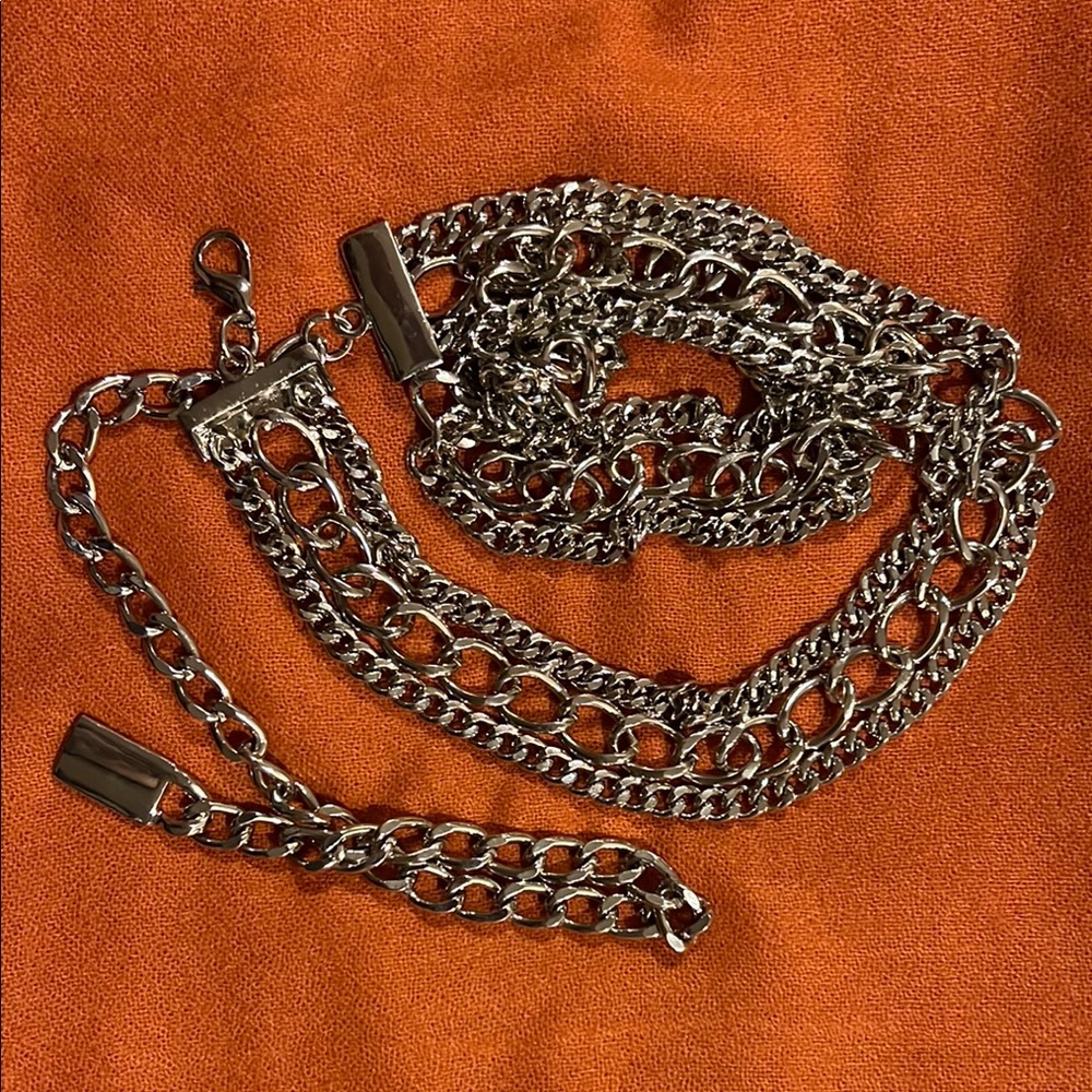 Chunky Silver Double Curb Chain Belt